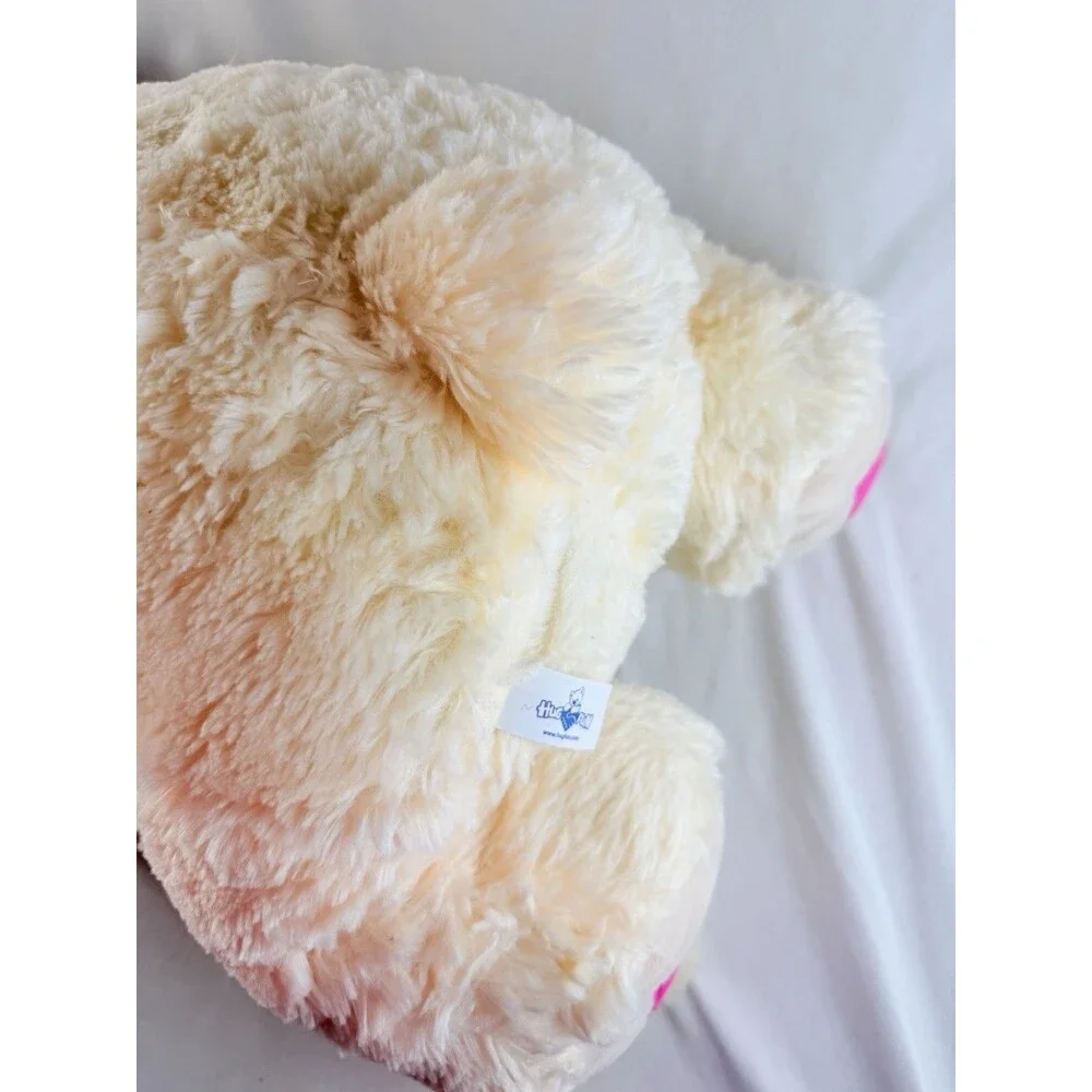 HugFun Teddy Bear Plush 21” Cream White Pink Heart Paws Soft Stuffed Animal